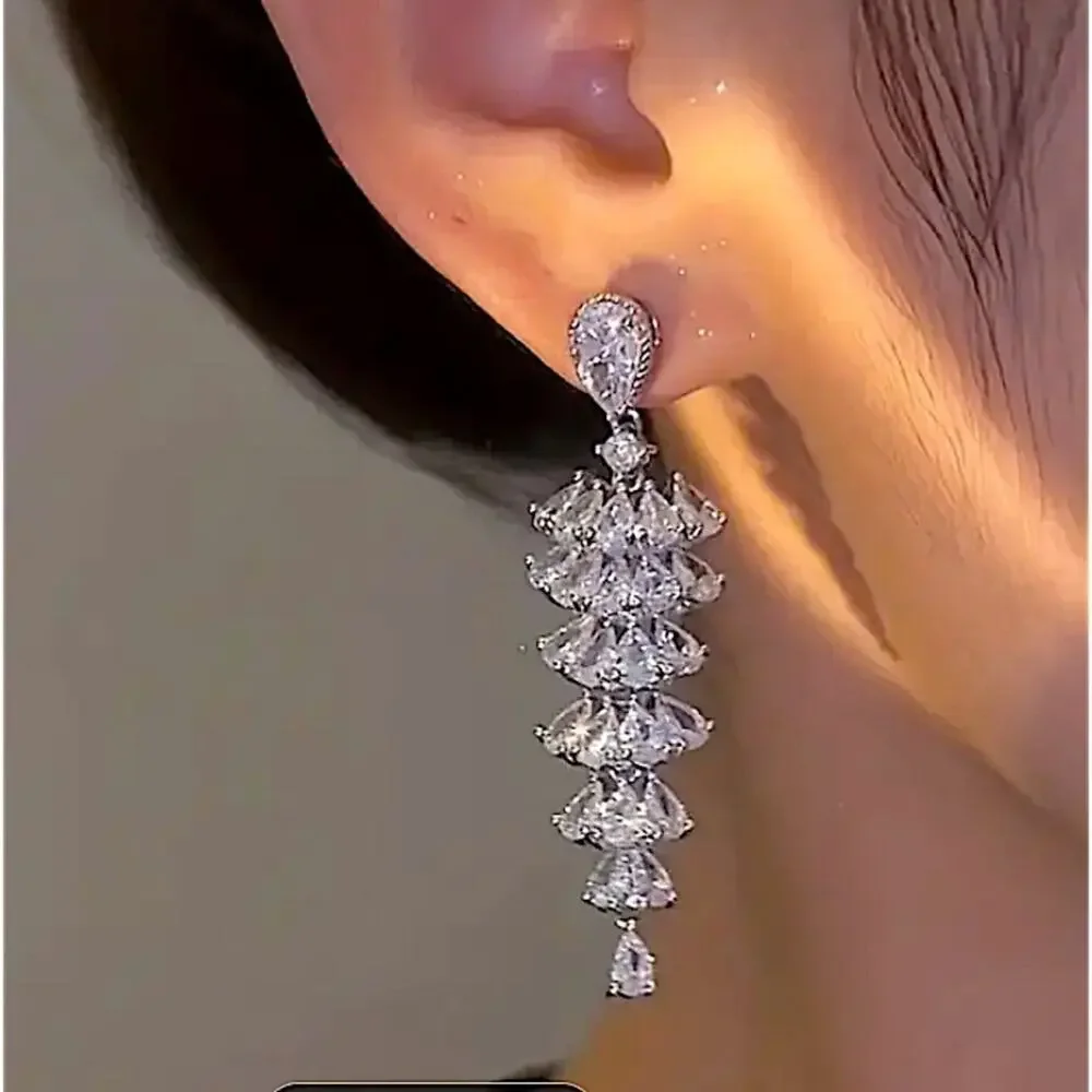 Tree Design Zircon Dangle Earrings, Wedding, Bridal, Anniversary